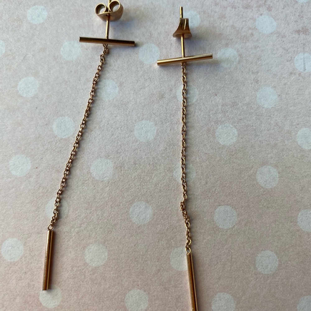 EUC Super Simple Rose Gold Linear Earrings
